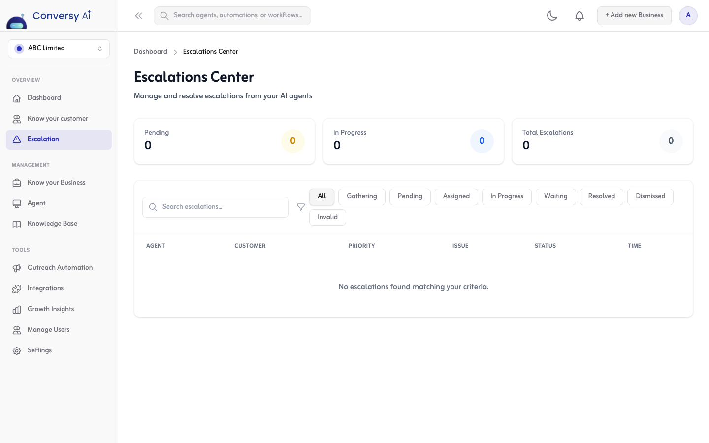 Escalations center