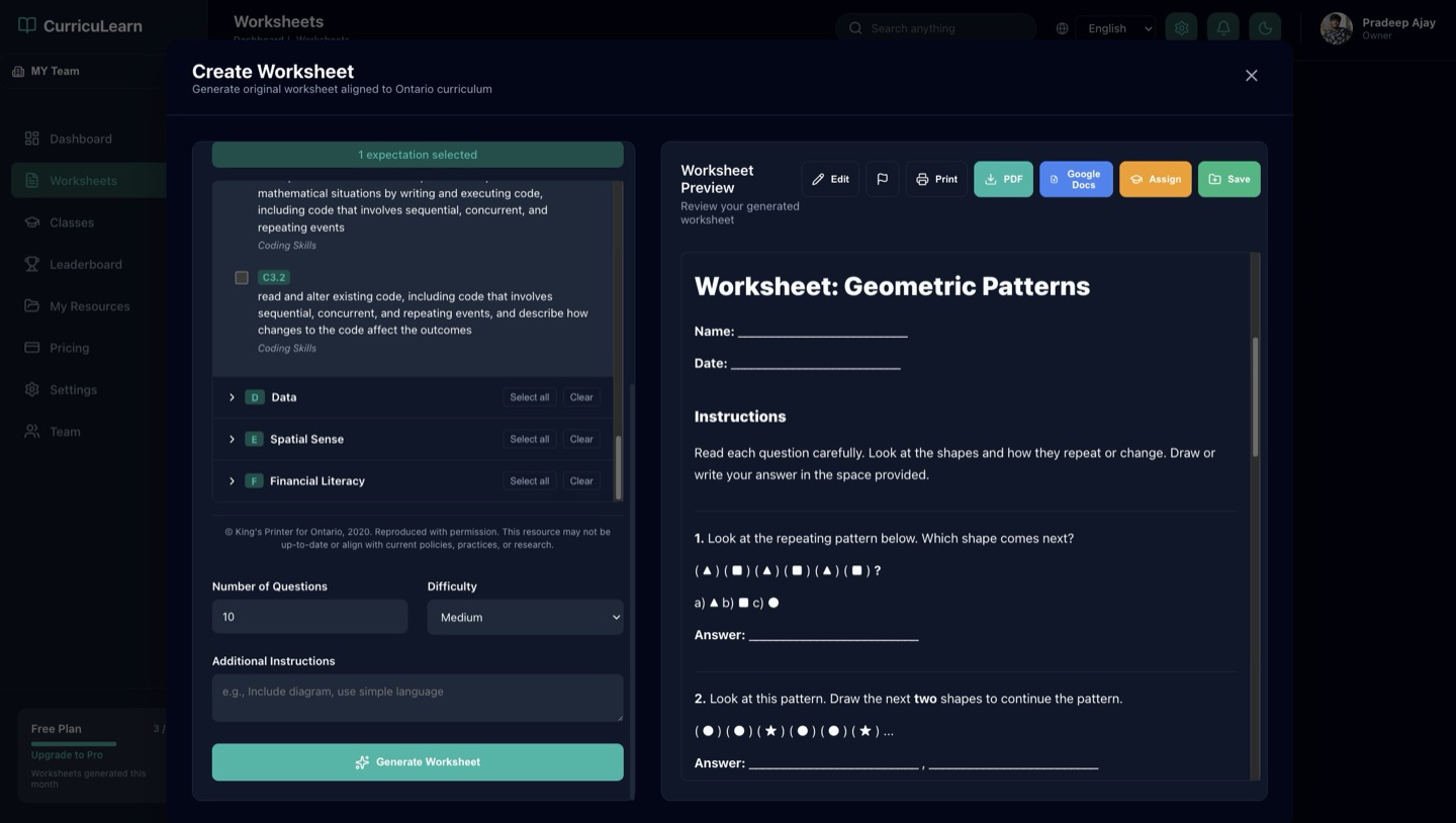 Generated worksheet