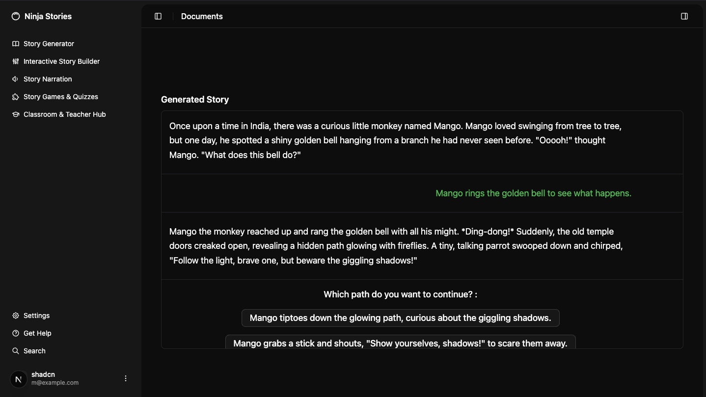 The story screen